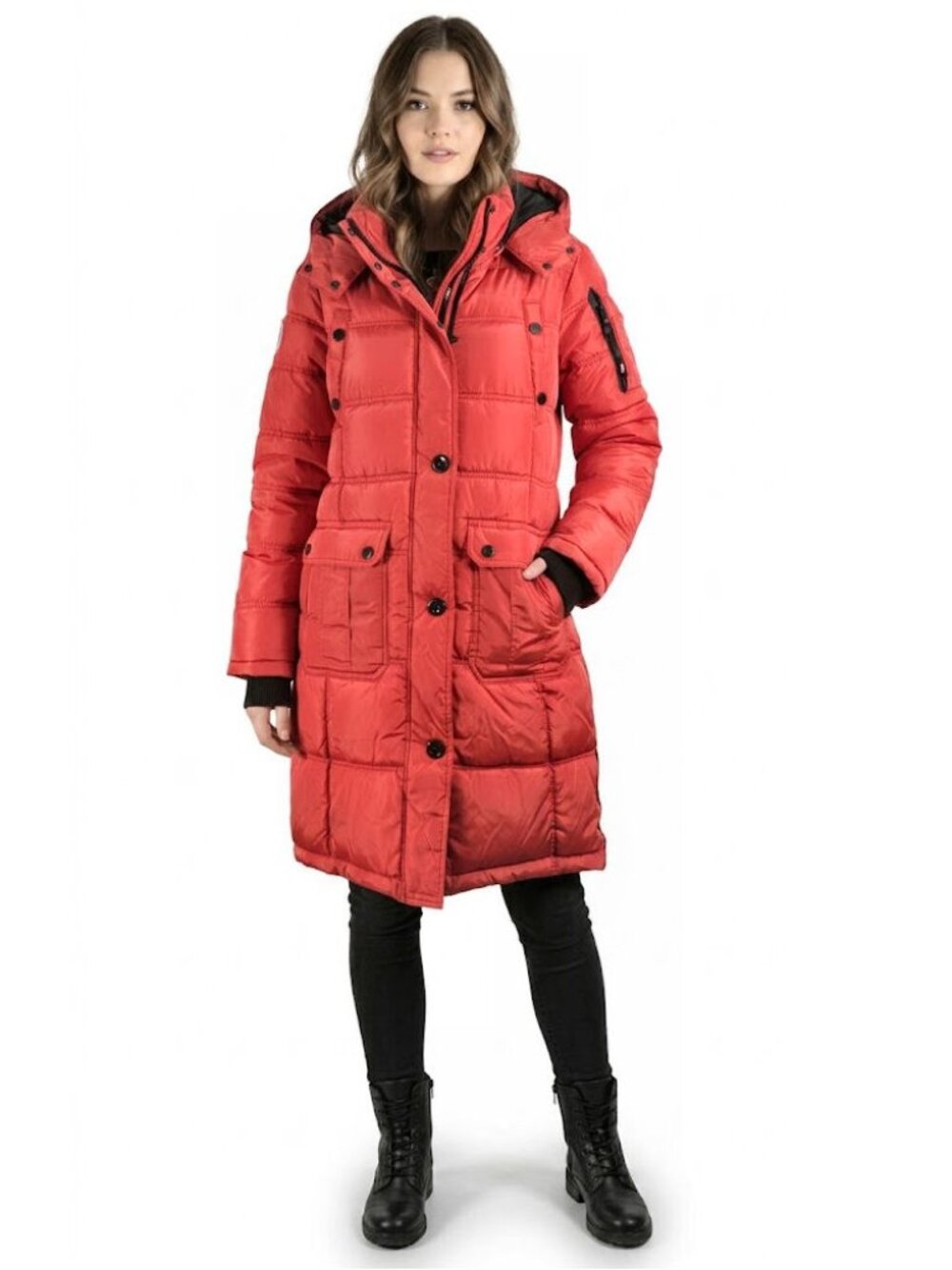 Canada Weather Gear Long Puffer Parka, Red, Womens Size Large  (missing fur)
